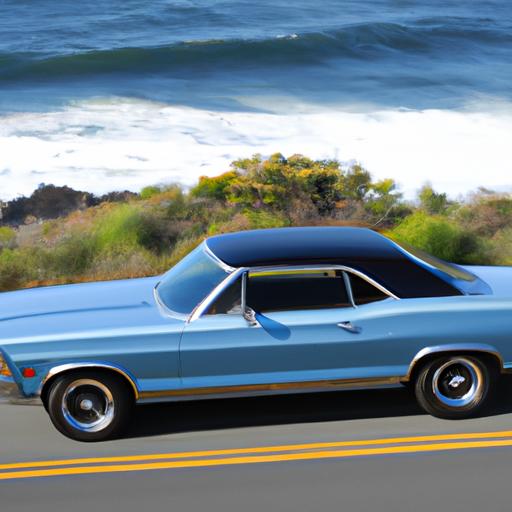Feel the nostalgia as the 1968 Ford Galaxie 500 Fastback glides gracefully by the coast.