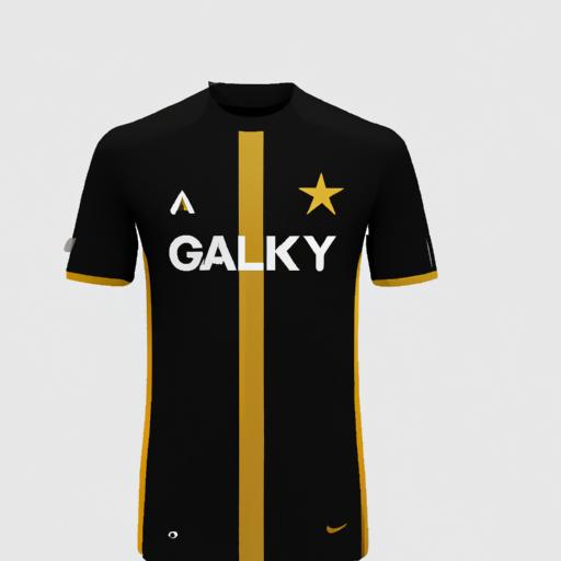 The LA Galaxy away jersey showcases a timeless black and gold color scheme.