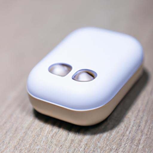 A close-up shot of a Galaxy Buds case, highlighting its compact design.