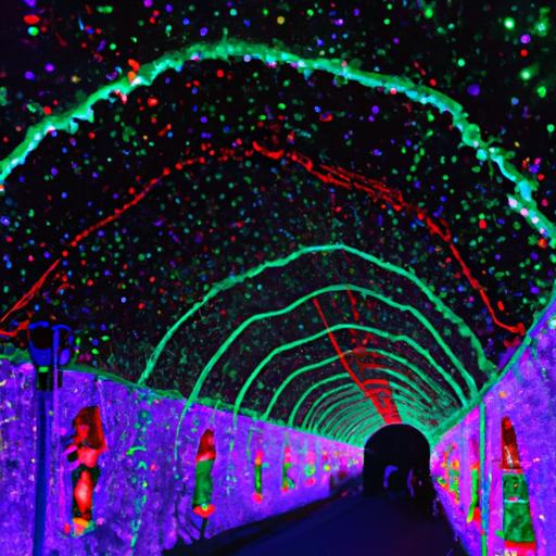 Families stroll through the captivating light tunnel at Galaxy of Lights Huntsville 2022.