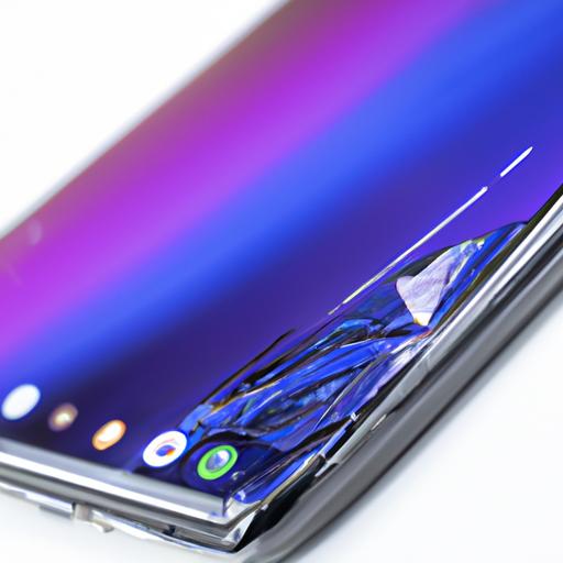 A shattered Galaxy S10 screen displaying vibrant colors.