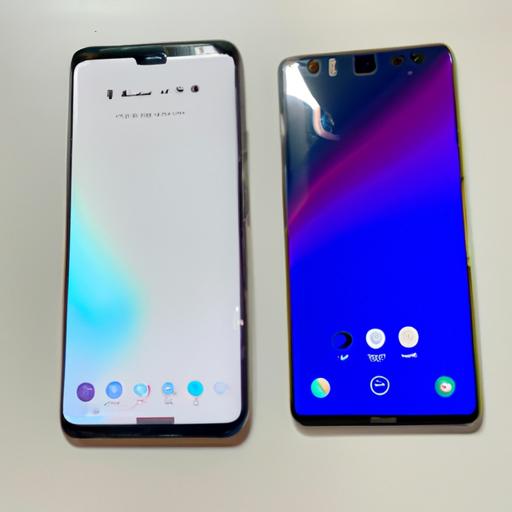 A side-by-side shot of a Galaxy S10 with a cracked screen and another one with a pristine replacement screen.