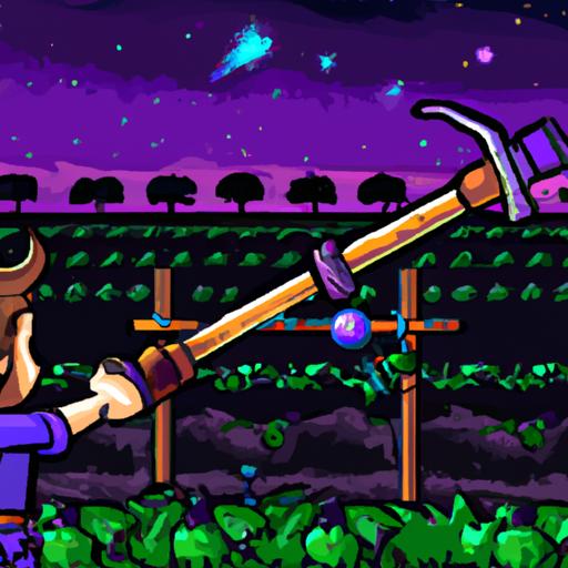 The player carefully follows the steps to acquire the powerful Galaxy Sword in Stardew Valley.
