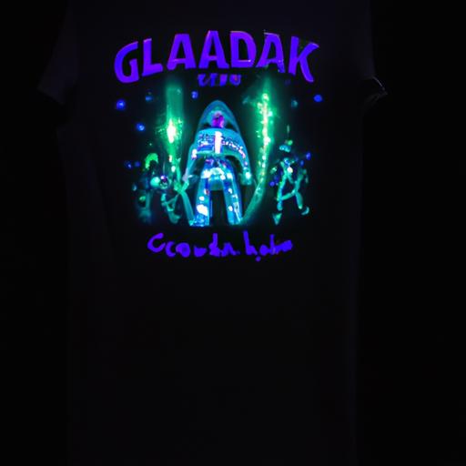 A group of friends wearing glow-in-the-dark Guardians of the Galaxy shirts at a movie premiere.
