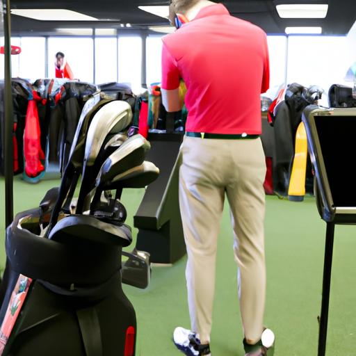 A golfer getting expert club fitting advice from a knowledgeable staff member at Golf Galaxy in Winston Salem.