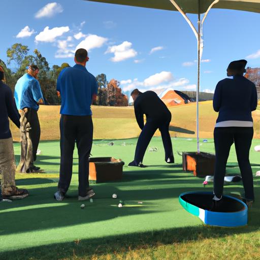 A golfer receiving expert guidance during a golf lesson at Golf Galaxy in Greensboro, NC.