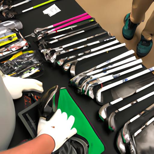 Golfers receiving personalized club fitting services at Golf Galaxy in Newark, DE.