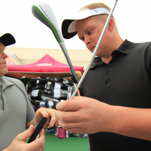 Golf Galaxy staff helping golfer choose an optimal driver.