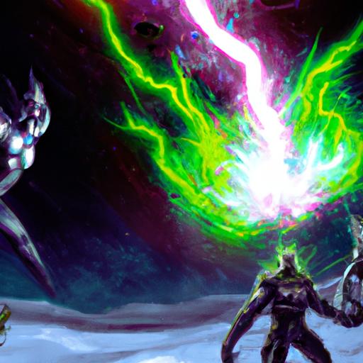 Intense space battle between the Guardians of the Galaxy and their adversaries in Vol. 4.