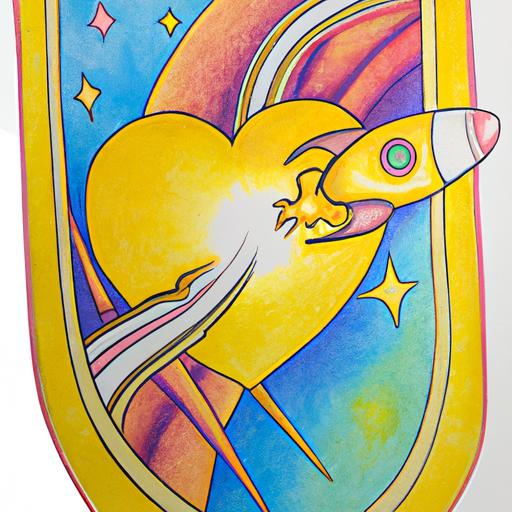 Colorful tattoo showcasing the spaceship 'Heart of Gold'