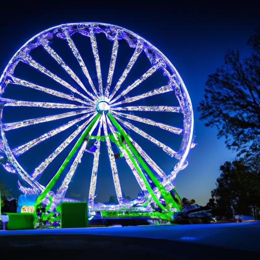 As the sun sets, the Ferris wheel at Galaxy Fun Park lights up the night, creating a magical atmosphere in Raleigh.
