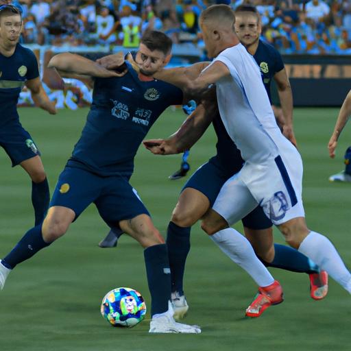 Sporting Kansas City and LA Galaxy players engaged in fierce on-field duels.