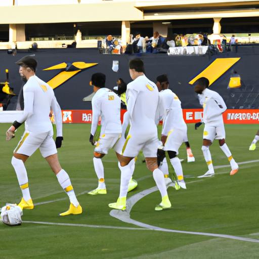 LA Galaxy players practicing their skills before the highly anticipated match.