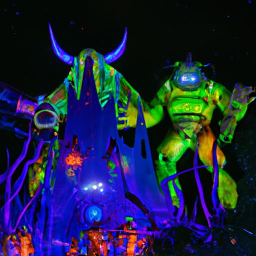 Visitors witness the Guardians of the Galaxy engaging in an epic battle against an army of terrifying creatures in the Monsters After Dark attraction.