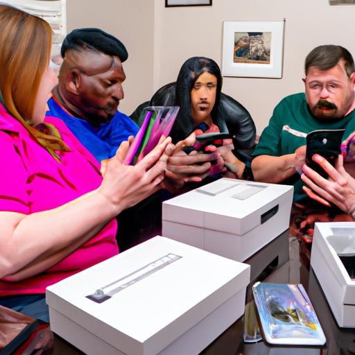 Excited Porterville residents unbox their highly anticipated Galaxy 9 smartphones.