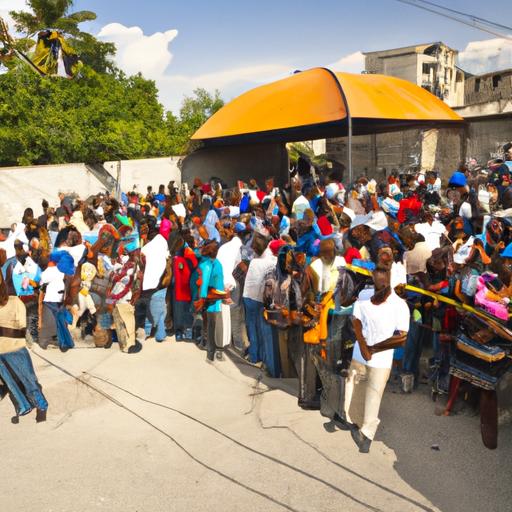 Excited fans eagerly awaiting their favorite radio show at Radio Galaxie's headquarters in Port-au-Prince, Haiti.