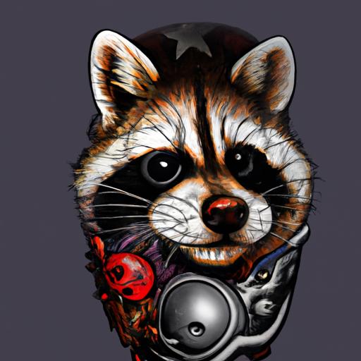 A remarkable tattoo of Rocket Raccoon, the witty and resourceful member of the Guardians of the Galaxy.