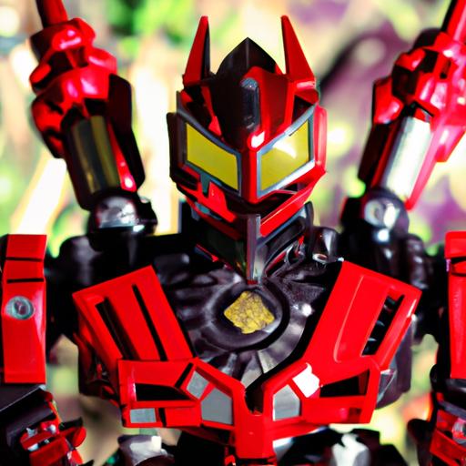 The Red Ranger's Zord displays its impressive design and formidable arsenal.