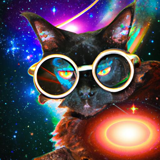 This majestic kitty is rocking the galaxy glasses trend like a true cosmic superstar.