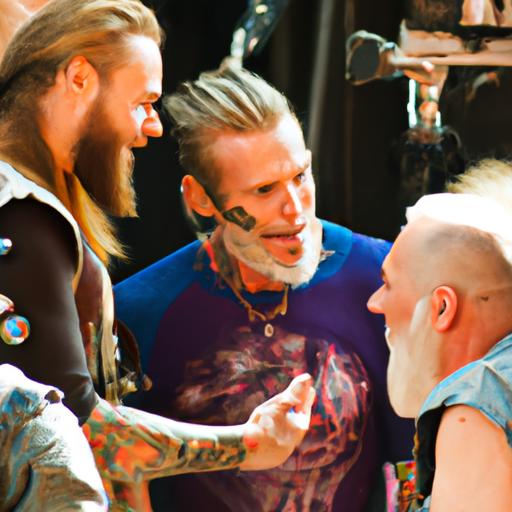 Rob Zombie shares a candid moment with the Guardians of the Galaxy cast during filming.