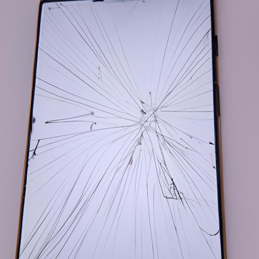 The cracked screen on a Galaxy Note 20 Ultra, causing display issues.