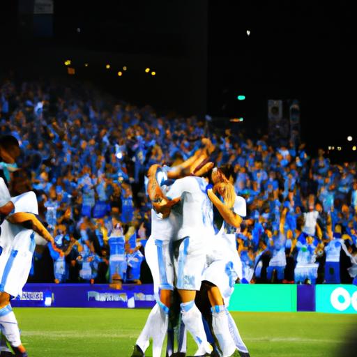 Sporting KC players rejoice as they successfully score a goal against LA Galaxy.