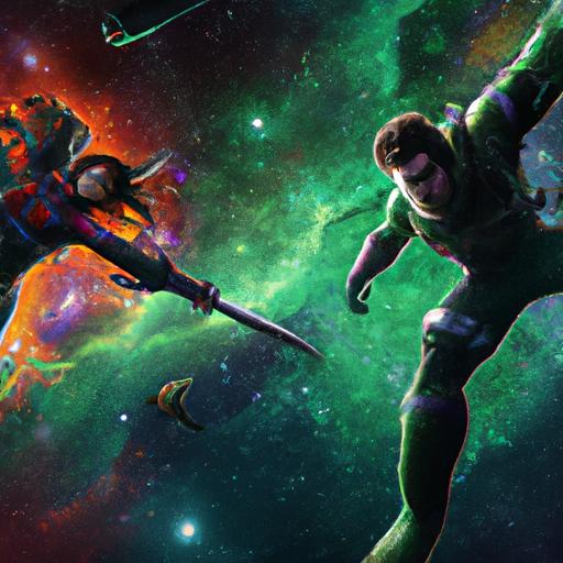Star-Lord and Gamora engage in an epic battle in this captivating wallpaper.