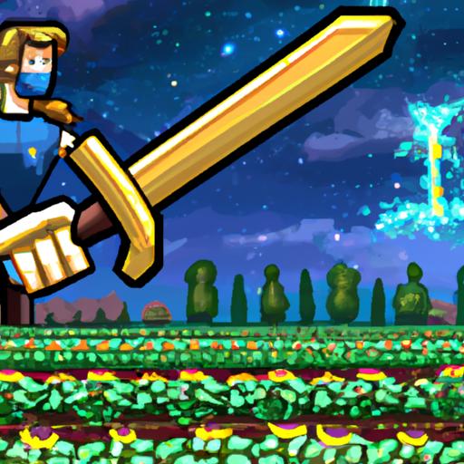 A farmer, armed with the awe-inspiring Galaxy Sword, fearlessly protecting their crops and livestock from the dangers lurking in Stardew Valley.